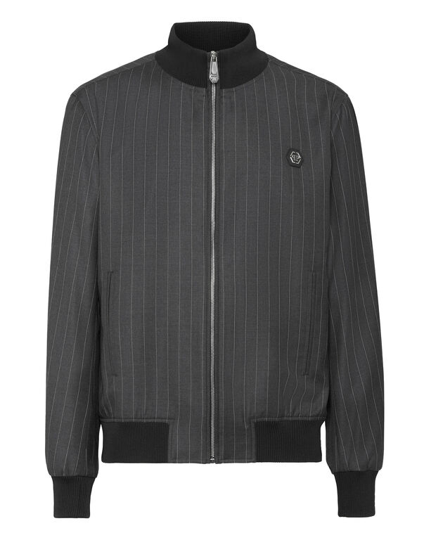 Wool Pinstripe Bomber LS grey