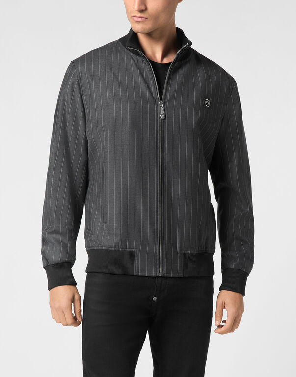 Wool Pinstripe Bomber LS grey