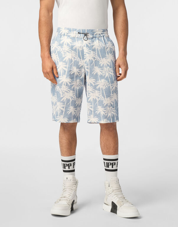 Short Trousers Cool Kid Fit Chambray Printed light blue