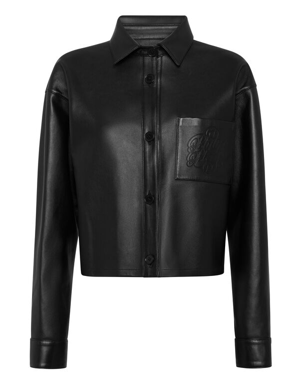 Leather Cropped Shirt Signature black