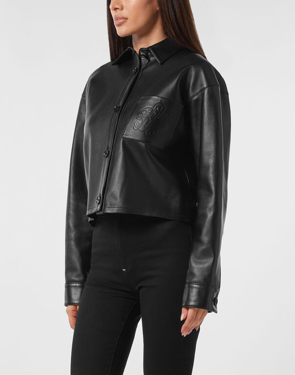Leather Cropped Shirt Signature black