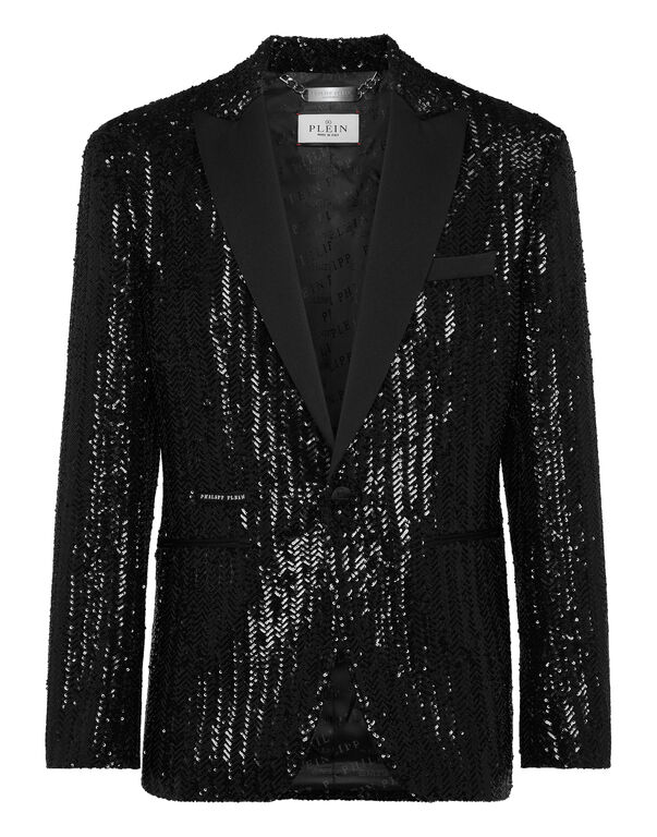 Paillettes Herringbone Blazer Gothic Plein black
