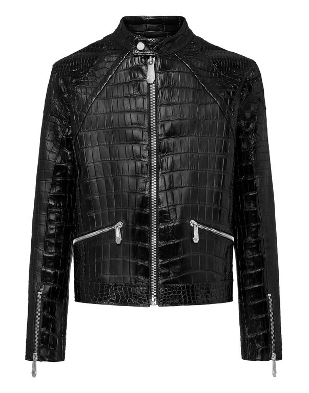 Leather Crocodile JacketLuxury black