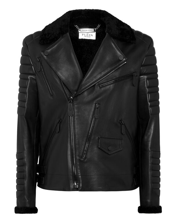Shearling Leather Biker Gothic Plein black