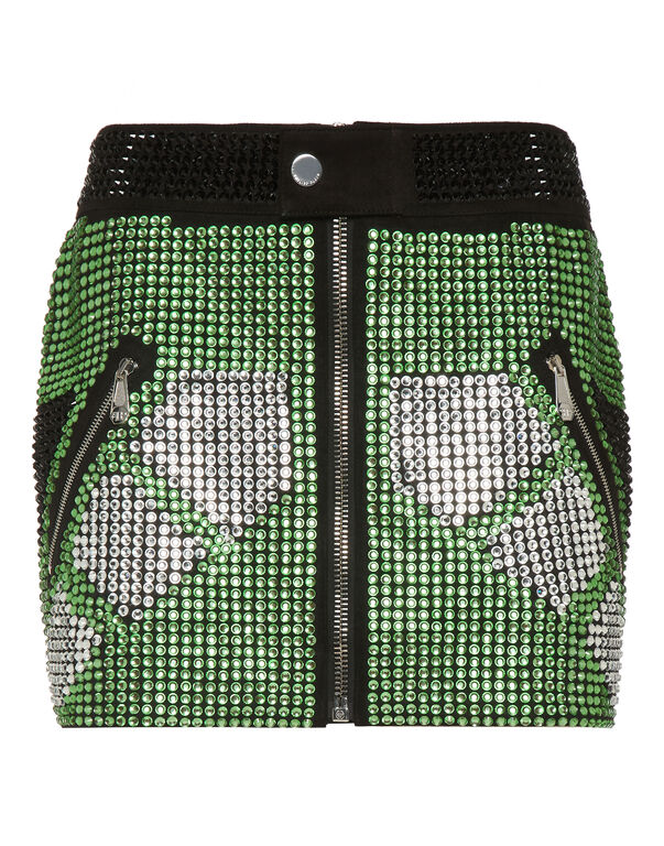 Leather StrassSkirt Mini Crystal green