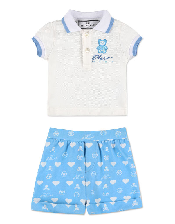 POLO+SHORTS white / light blue