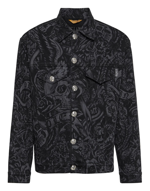Oversized Denim Jacket Tattoo marble grey