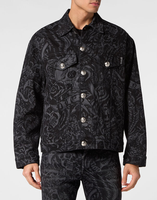 Oversized Denim Jacket Tattoo marble grey