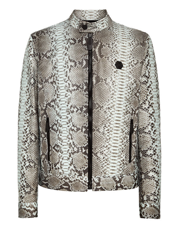 Python Leather Bomber Skull grey