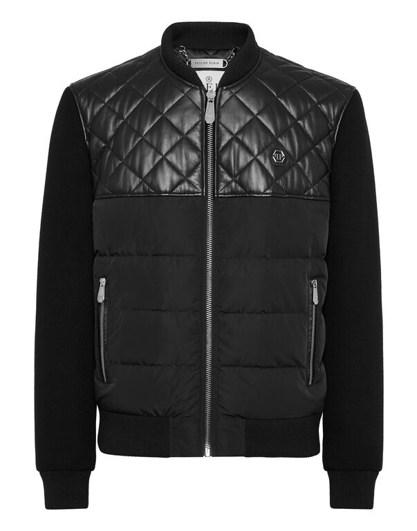 Puffer Leather Bomber Jacket LS black
