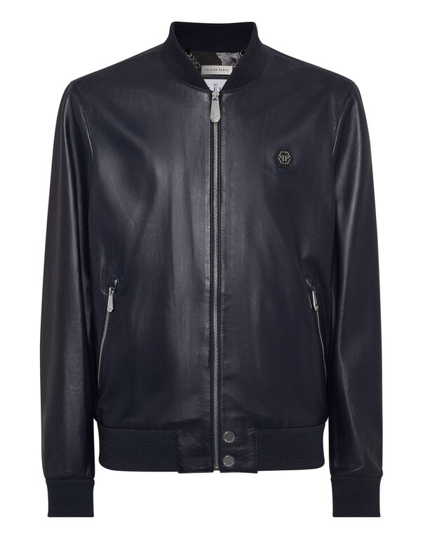 Leather Bomber dark blue