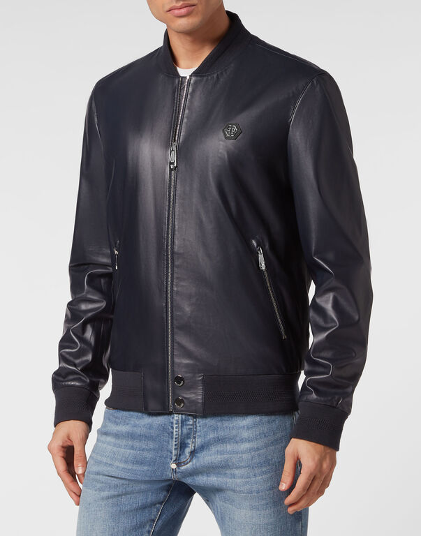 Leather Bomber dark blue