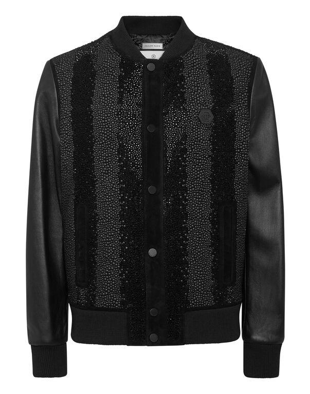 Suede Bomber Jacket LS Strass black