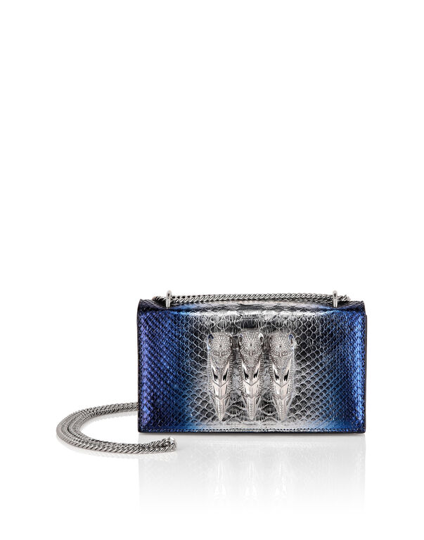 Small Python Shoulder Bag silver + dark blue