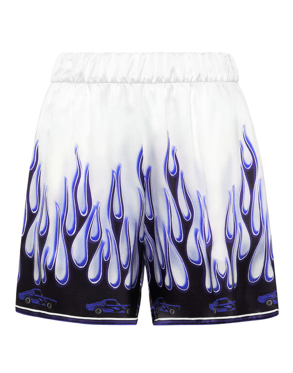SATIN PIJAMA SHORTSFLAMES white