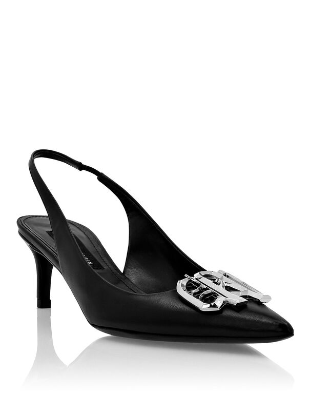 Nappa Leather Low Plein Heels Slingback Gothic Plein black