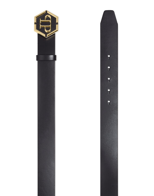 Leather Belt Hexagon black/light gold