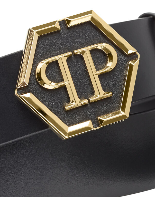 Leather Belt Hexagon black/light gold