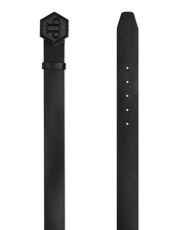 Leather Belt Hexagon black/black matt