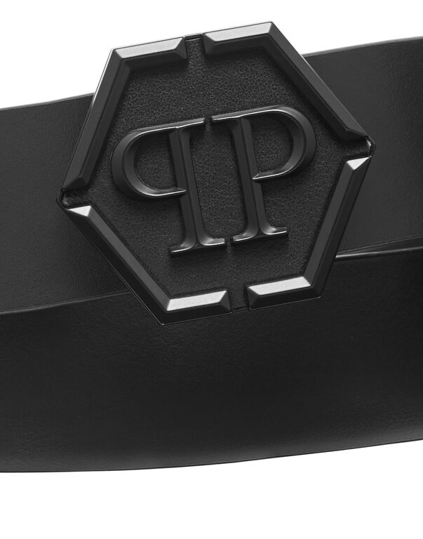 Leather Belt Hexagon black/black matt