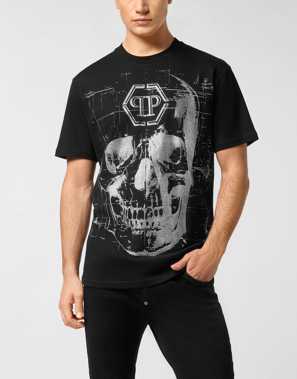 Round Neck T-Shirt Skull Strass black