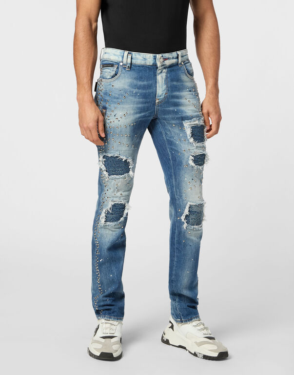 Denim Rock Star Fit Trousers Studs Thunder Blue