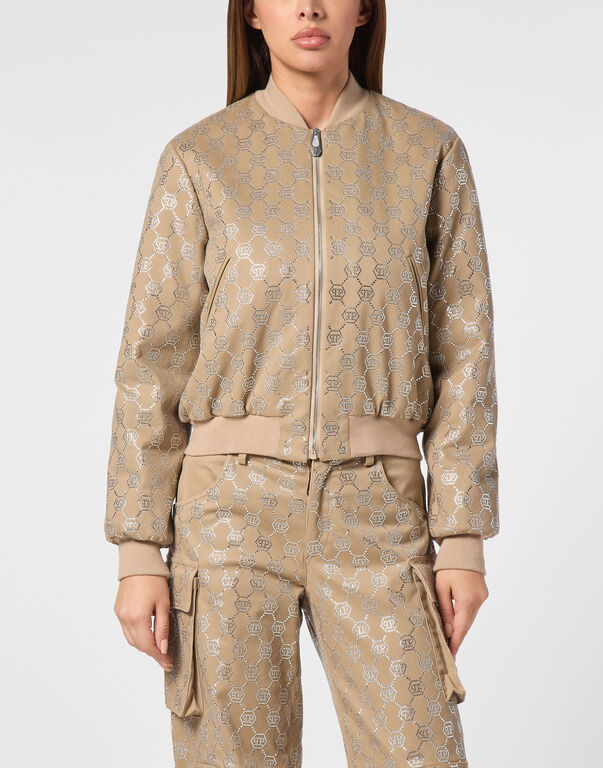 Gabardine Bomber Strass Monogram beige