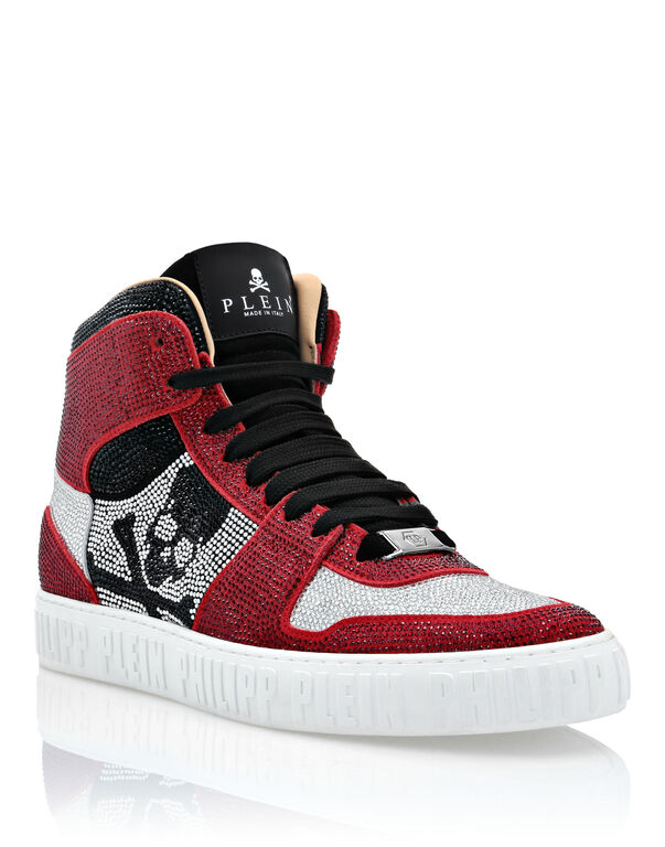 HI-TOP SNEAKERS NOTORIOUS CRYSTAL SKULL with Crystals Red/Crystal