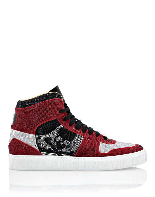 HI-TOP SNEAKERS NOTORIOUS CRYSTAL SKULL with Crystals Red/Crystal