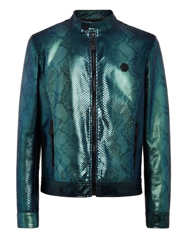 Python Leather Bomber Skull green
