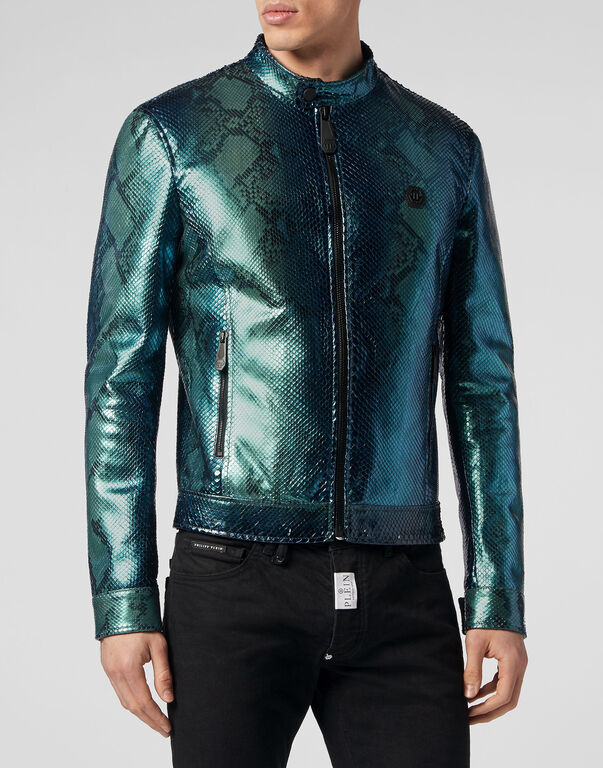 Python Leather Bomber Skull green