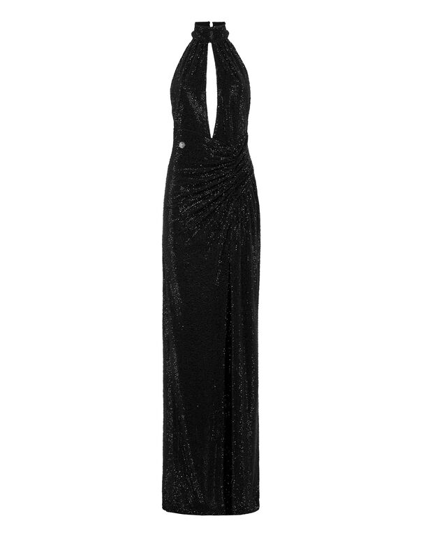 Backless Long Evening Dress Mix Strass black