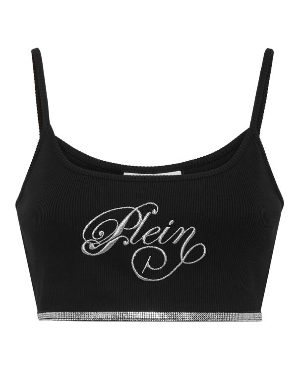Mini Tank Top Elastic Strass Signature black
