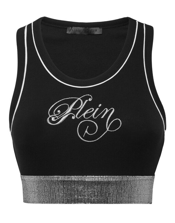 Cropped Tank Top Elastic Strass black