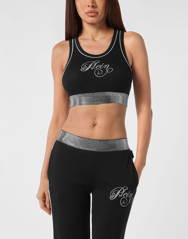 Cropped Tank Top Elastic Strass black