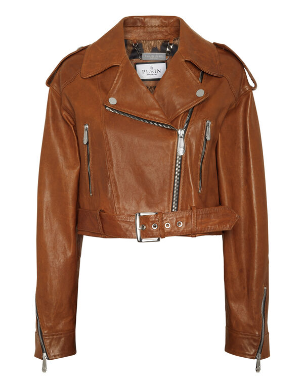 Leather Biker Jacket Vintage Moon dark brown