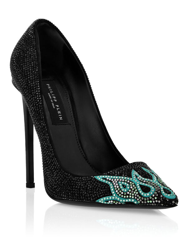 Suede Strass Decollete High Heels Flame black
