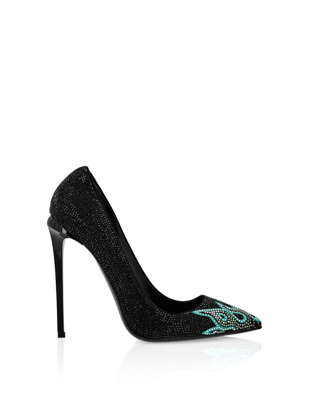 Suede Strass Decollete High Heels Flame black