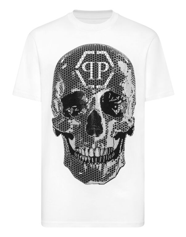 Round Neck T-Shirt Skull Strass Off White