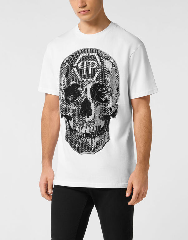 Round Neck T-Shirt Skull Strass Off White