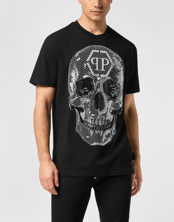 Round Neck T-Shirt Skull Strass black