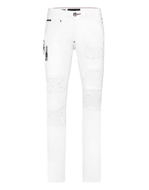 Coated Denim Rock Star Trousers White Ink