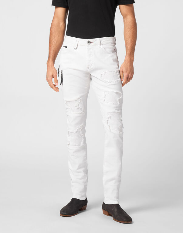 Coated Denim Rock Star Trousers White Ink