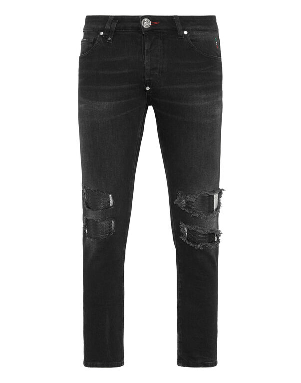 Denim Trousers Skinny Fit with Python Inserts marble grey