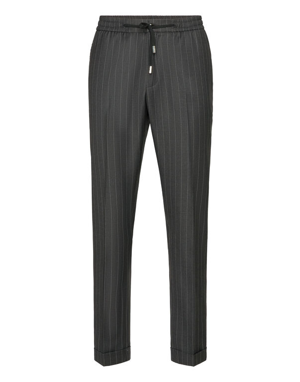 Wool Pinstripe Jogging Trousers grey