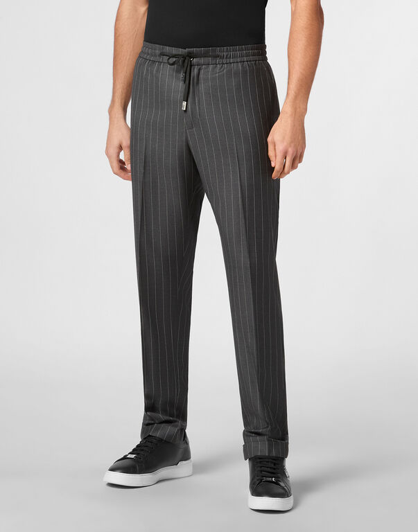 Wool Pinstripe Jogging Trousers grey