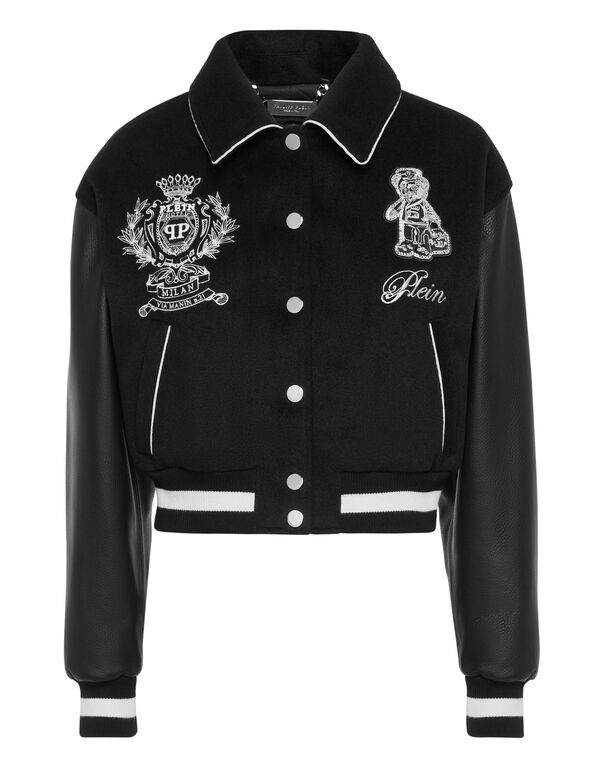 Wool and Leather College Bomber Teddy black