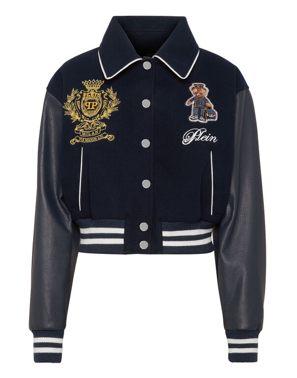 Wool and Leather College Bomber Teddy navy