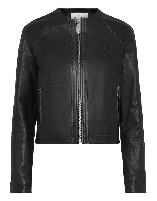 Leather Zip Jacket black