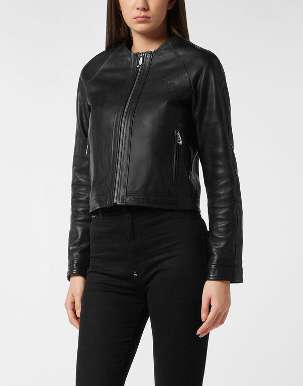 Leather Zip Jacket black